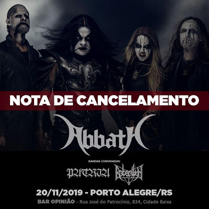 Abbath: Restante da tour sul americana é cancelada.