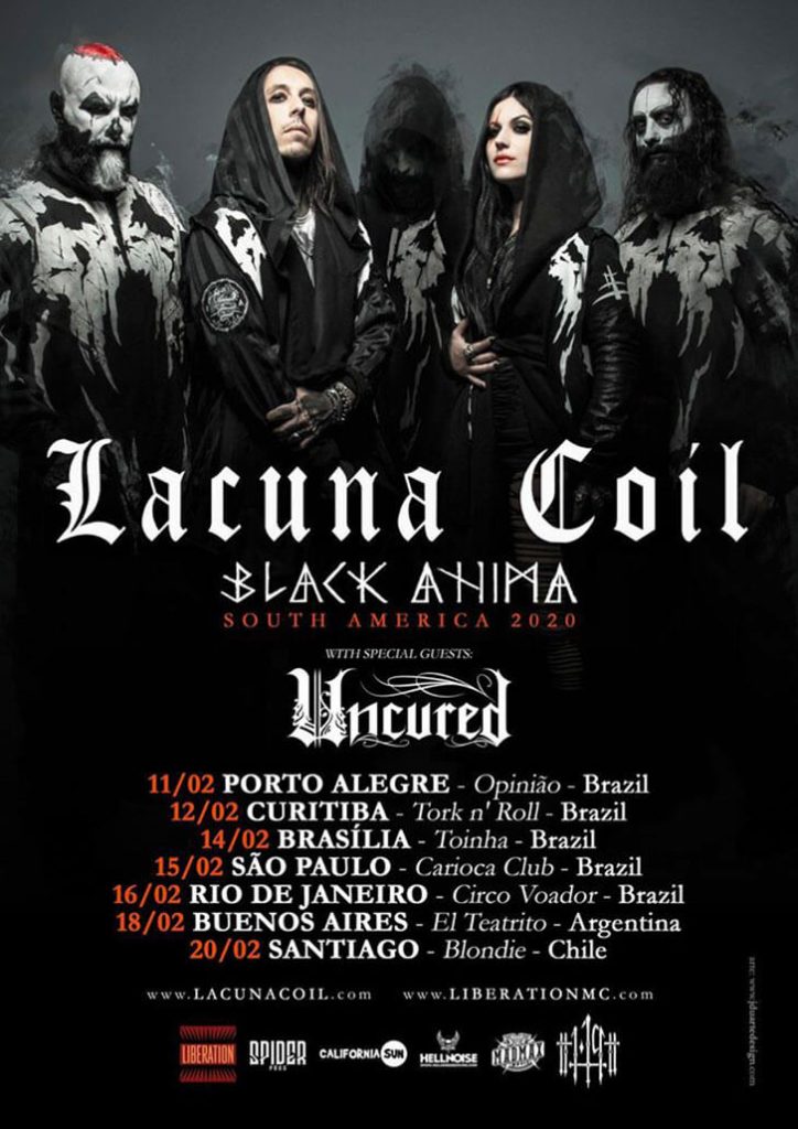 Lacuna Coil: Banda confirma tour sul-americana com cinco shows no Brasil em 2020