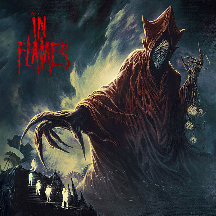 in flames